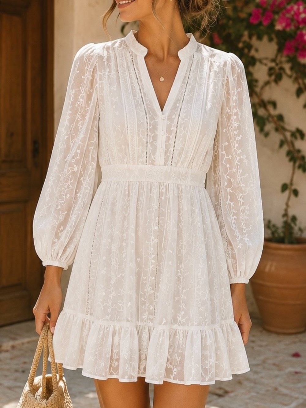 Baltic Born White Embroidered Mini Dress Boho Cottagecore Size S - Picture 1 of 6